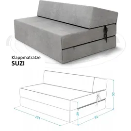 Fdm Klappmatratze Suzi Maxi 120x200 cm Kaltschaum, Gästematratze Höhe 14 cm Härtegrad H3, Öko-Tex Allergikergeeignet Bezug Trinity Waschbar grau