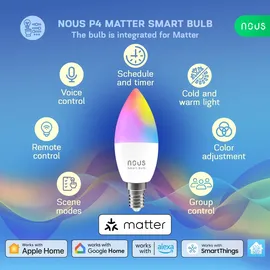 Nous P4 Smarte Glühbirne E14, 5 W, RGB, WLAN