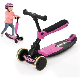 HAUCK Laufrad Skootie - Rutscher und Scooter für Kinder 1-5 Jahre (LED Lichter Leicht Umbaubar, Fußbremse) Neon Pink