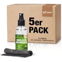 bio-chem Brillenreiniger Set 5x 100 ml – Anti-Beschlag & Tuch Glasreiniger (Brillenreiniger 5x 100 ml + Mikrofasertuch) weiß