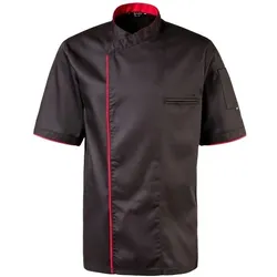 Exner 224 - Kochjacke halbarm, Druckknöpfe, Fb. schwarz mit farbiger Paspel : rot 65% Polyester 35%Baumwolle 220 g/m2 XS