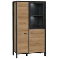 99rooms Harryson Vitrine I Riviera Eiche Schwarz mit LED-Beleuchtung