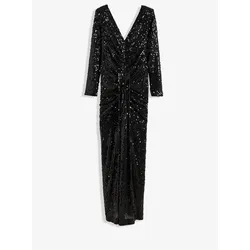 bonprix Paillettenkleid mit Drapierung, schwarz, 48