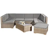 Mucola Gartenlounge-Set Lounge Gartenmöbel Set Sitzgruppe Polyrattan Gartenlounge Gartenmöbel, (Set, 8-tlg., 1x Mehrteiliger Sofa 1x Ottomane 1x Tisch), Kissen inkl. Reißverschluss, daher abnehm- und waschbar grau