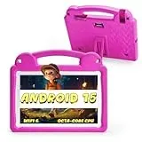 Ruufuuxy Kids Tablet 10.1 Zoll, Android Tablet für Kinder, Android 15, 1280x800 Display, Octa-Core CPU, 8GB+64GB, 1TB erweiterbar über Micro SD, WiFi 6 (2.4G+5G), Kindersicherung, EVA-Hülle, Rosa