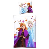 JACK Jugendbettwäsche JACK Mikrofaser Fleece Bettwäsche 135x200cm 2 tlg. Disney Frozen Elsa, Fleece, 2 teilig, Die Eiskönigin 2, Elsa & Anna im Blätterwind, kinderfreundlich bunt