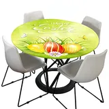 Morbuy Rund Tischdecke Elastisch, Ostern Lotuseffekt Abwischbar Rund Tischdecken Gedruckt Tischtuch für Küchen Garten Outdoor (Durchmesser 130cm,goldenes Ei)