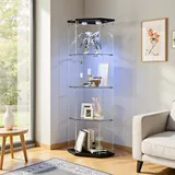 Fünfeck-vitrine Mit Berührungsleuchte, Eckvitrine Glasvitrine Mit 4 Ablagen Für Sammlerstücke, Glasvitrine Standvitrine Mit 1 Tür Und Schloss, Für Wohnzimmer, Schlafzimmer Und Büro, Schwarz