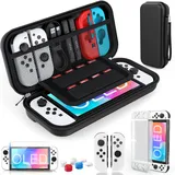 HEYSTOP Tasche für Nintendo Switch OLED Zubehör mit Dockable Hülle Transparent für Nintendo Switch OLED Modell Schutzfolie und DaumenKappen für Nintendo Switch OLED Konsolen