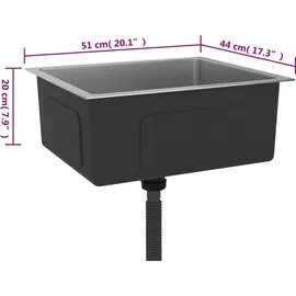 vidaXL Handgemachte Einbauspüle 1 Becken rechts Edelstahl 510 x 440 mm Handbetätigung