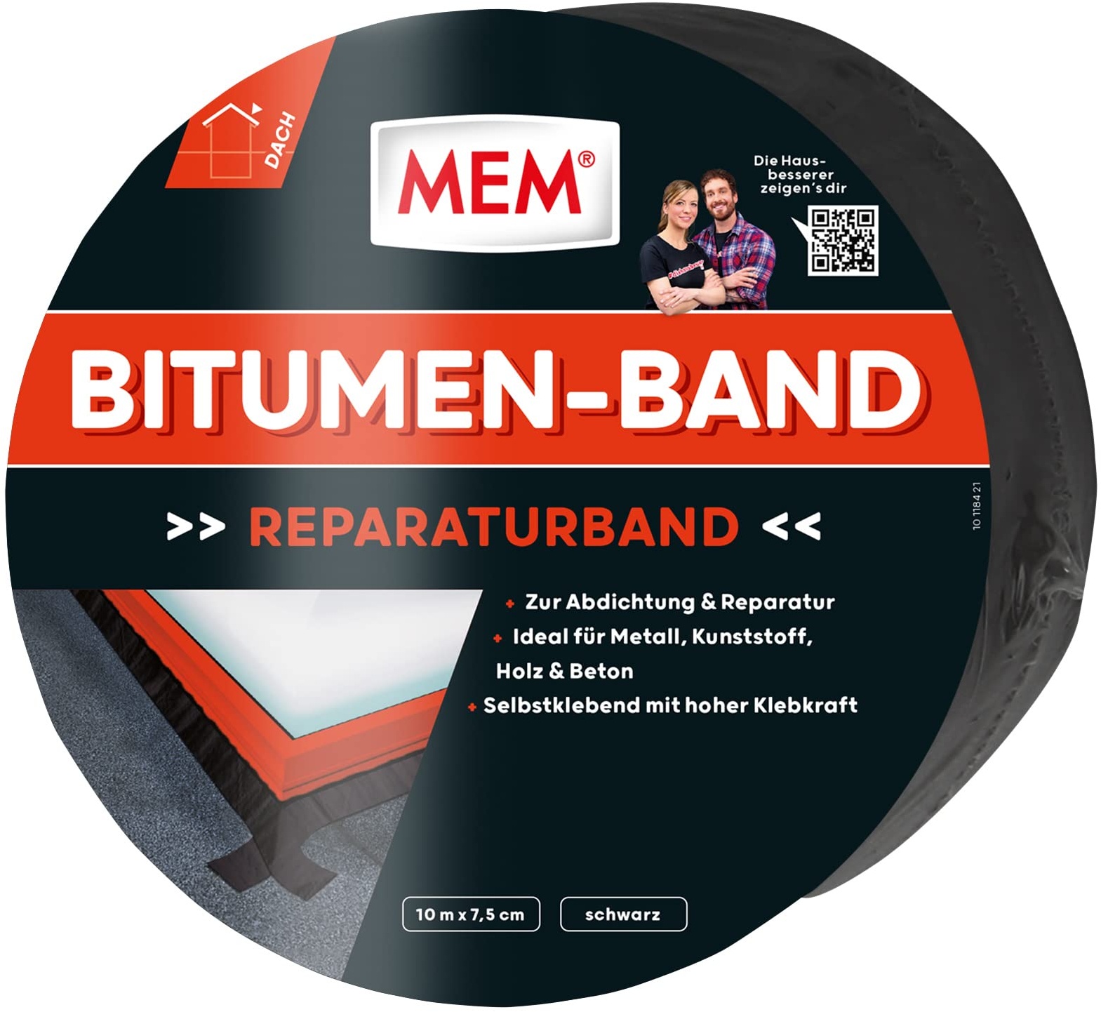 MEM Bitumen-Band, Selbstklebendes Dichtungsband, UV-beständige Schutzfolie, Stärke: 1,5 mm, Maße: 7,5 cm x 10 m, Farbe: Schwarz