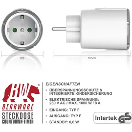 Bearware Steckdose mit Countdown Timer Zeitschaltuhr mit 5 einstellbaren Zeitintervallen