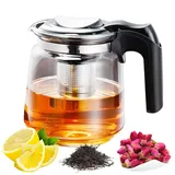 RANJIMA Teekanne mit Siebeinsatz, Teekanne Glas 1,5 Liter Hitzebeständig Glaskanne mit Deckel, Premium Teapot Tea Maker mit Edelstahl Filter Sieb Ideal zur Zubereitung von Losen Tees, Große Teekannen