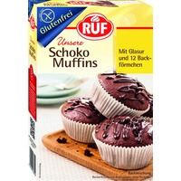RUF Glutenfreie Schoko-Muffins mit Kakaoglasur und 12 Muffin-Papierförmchen, kleiner Kuchengenuss für viele Anlässe, Zöliakie geeignet, 8 x 350 g