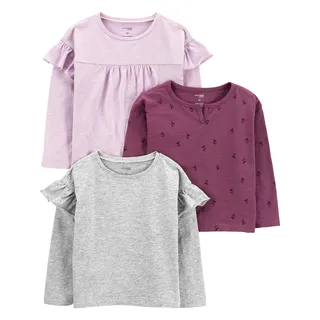 Simple Joys by Carter's Mädchen Long-Sleeve Baby und Kleinkind T-Shirt Set, Grau/Rosa/Floral, 4 Jahre (3er Pack) - 4 Jahre