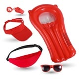 Kostümheld® Kostüm 5 in 1 Lifeguard Set Baywatch Kostüm Bademeister für Damen und Herren, unisex rot