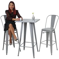 Set Stehtisch + 2x Barhocker MCW-A73, Barhocker Bartisch, Metall Industriedesign ~ grau