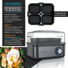 Arendo Eierkocher 8-fach, 500 W, Edelstahl, Härtegrad einstellbar, für 8 Eier, grau