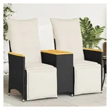 vidaXL Gartensofa 2-Sitzer Verstellbar mit Tisch Schwarz Poly Rattan