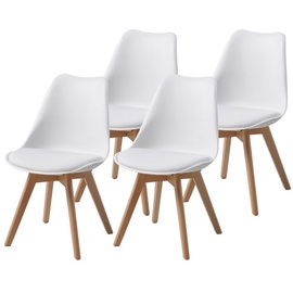 Albatros Esszimmerstühle 4er Set AARHUS, Weiss - Beine aus Buche Massiv-Holz, Skandinavisches Retro-Design, bequemer Schalenstuhl
