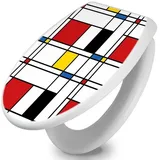 banjado WC-Sitz mit Absenkautomatik Motiv Rot Gelb Blau (umweltfreundliches Material, integrierte Scharniere), 44,5 x 37 x 5 cm weiß