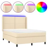 vidaXL Boxspringbett mit Matratze & LED Creme 140x200 cm Stoff vidaXL