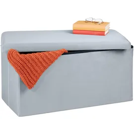 Relaxdays Truhenbank Samt Hellgrau 38 x 77 x 39 cm