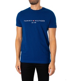 Tommy Hilfiger Herren T-Shirt Kurzarm Tommy LOGO Rundhalsausschnitt, Blau (Anchor Blue), L