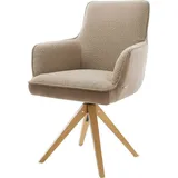 DeLife Polsterstuhl Heira-Flex, mit Armlehnen Holzgestell kantig Natur Materialmix Schlamm 180° drehba grau 63 cm x 94 cm x 64 cm