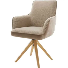 DeLife Polsterstuhl Heira-Flex, mit Armlehnen Holzgestell kantig Natur Materialmix Schlamm 180° drehba grau 63 cm x 94 cm x 64 cm