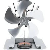 5-flügeliger Ofenventilator Aus Aluminiumlegierung Mit Integriertem Thermometer Für Holz- Oder Petroleumöfen, Silberfarben