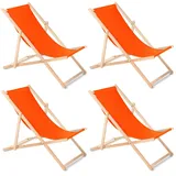 Liegestuhl Strandliege Gartenliege Sonnenliege 4 Stück / Orange / Buchenholz