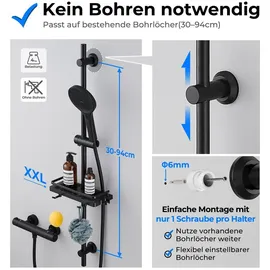 Görbach Duschset Edelstahl Duschstange mit Verstellbarer Duschkopfhalterung, Bohrlöcher-kompatible Wandhalterungen, Passend für Standard-Handbrausen, Brausestange 100 cm und Duschablage Schwarz