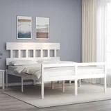 The Living Store Seniorenbett mit Kopfteil Weiß Kingsize Massivholz - Weiß
