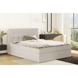 kaiser möbel Boxspringbett mit matratze und bettkasten, Schlafbett LUDANO stoff Cayenne Hellbeige 180x200 cm H2-Pocket - Beige