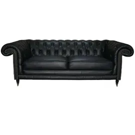 Salottini Chesterfield 3-2-1 Garnitur VOLLLEDER schwarz