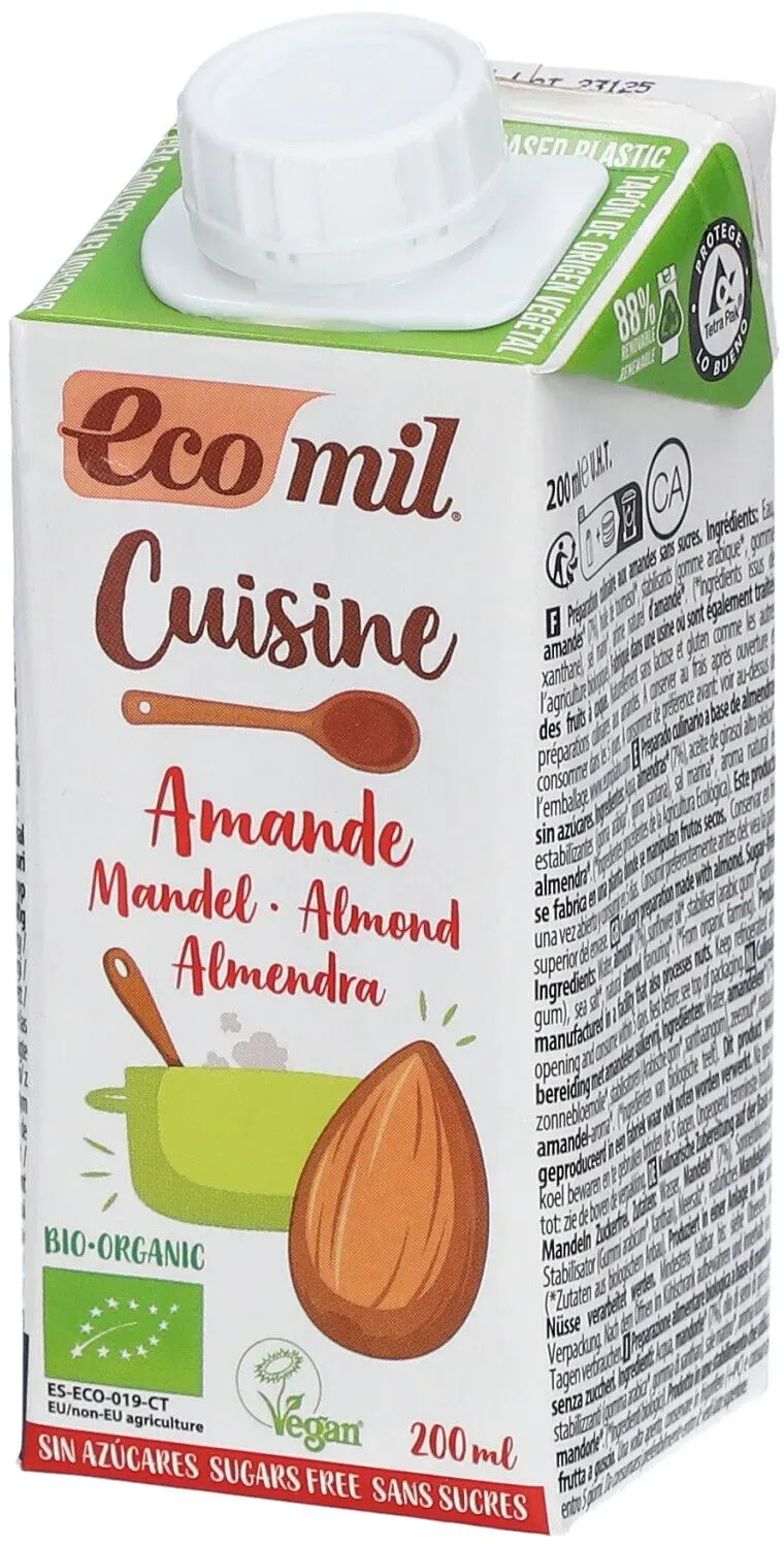 Ecomil Cuisine Amandel zonder Suiker 200 ml Melk