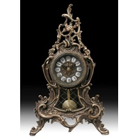 Casa Padrino Luxus Barock Tischuhr 26 x H. 42 cm - Handgefertigte Bronze Uhr im Barockstil - Barock Schreibtischuhr - Barock Schreibtisch Deko - Barock Deko Accessoires - Barockstil Uhren