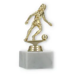 Pokal Kunststofffigur Fußball Damen gold auf weißem Marmorsockel 15,4cm
