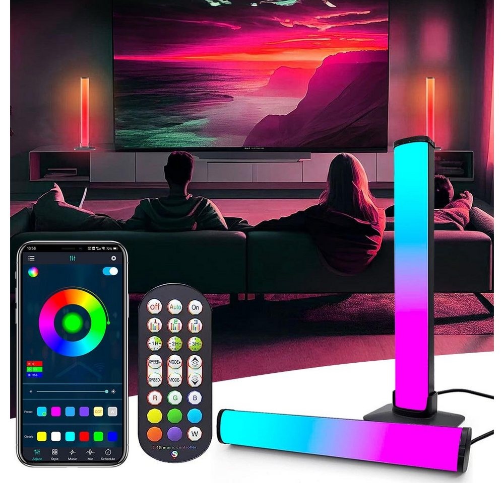 Sunicol LED-Streifen 2er RGB LED Lightbar, Hintergrundbeleuchtung, Musik Sync Ambient Lampe, Dimmbare Leuchte mit fernbedienung für TV, Gaming, PC, Deko