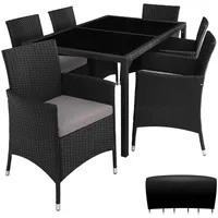 tectake Sitzgruppe Rattan Sitzgruppe, (Set, 7-tlg), für 6 Personen grau|schwarz 60,00 cm x 60,00 x 83,00 cm x 55,00 cm