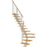 DOLLE Mittelholmtreppe Frankfurt (Breite: 75 cm, 1/4-gewendelt, Verkehrsweiß, Farbe Stufen: Buche, Natur, Geschosshöhe: 240 – 279 cm)