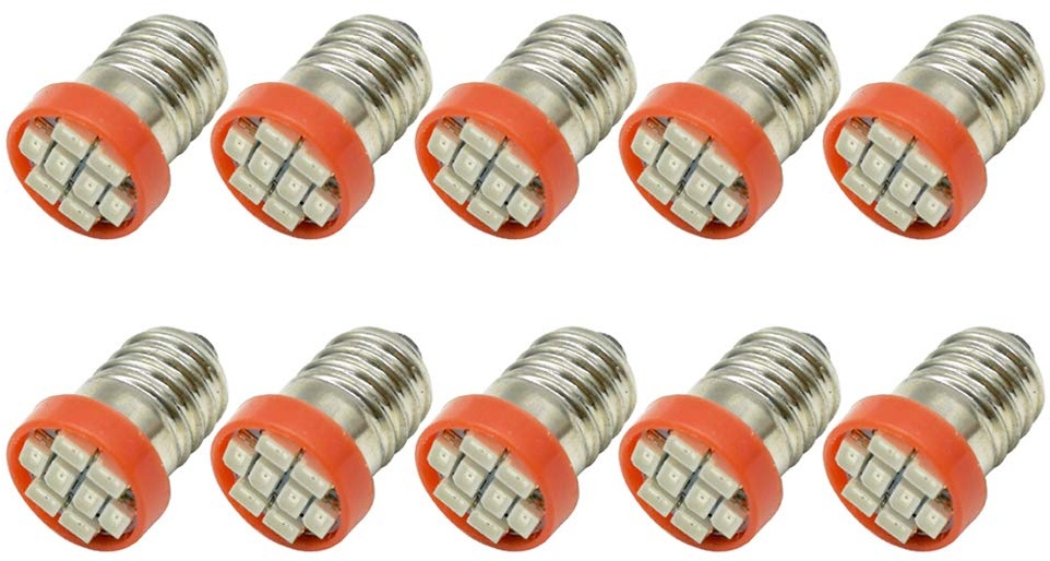 Ruiandsion 10 Stück E10 Base LED Upgrade Glühbirne 0,5W 12V 24V 1210 8SMD Chipsätze Ersatz für Scheinwerfer Taschenlampen Taschenlampen, rot