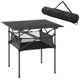 Outsunny Campingtisch aus Aluminium faltbar Klapptisch Falttisch mit Netztasche tragbarer Picknicktisch für Camping Garten Party Picknick Balkon Schwarz 70 x 70 x 69 cm