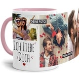 Tassendruck Fototasse mit Spruch - Ich Liebe Dich - zum SELBSTGESTALTEN mit 3 WUNSCHFOTOS Verliebte, Freund oder Freundin - Innen & Henkel Rosa