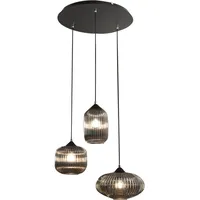 Fabas Luce Pendelleuchte Nordal, E27 3x40W schwarz/grau transparent