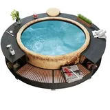 Cozynest -Umrandung Whirlpool Umrandung mit 2 hölzernen Spa-Stufen Spa Poolumrandung für Schwimmbecken Schwarz Poly-Rattan