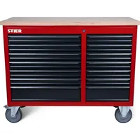 Stier Fahrbare Werkbank XXL, doppelt mit 14 Schubladen, leer