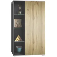 Vladon Vitrine, Eiche Wotan, 71.5x134x35 cm, Wohnzimmer, Wohnwände, Vitrinenschränke