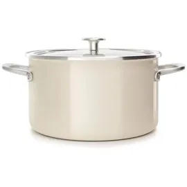 KitchenAid Steel Core Enamel Kochtopf mit Deckel (24cm/6l), deutsche Emaille, Induktionsgeeignet, backofenfest, spülmaschinenfest, Crème
